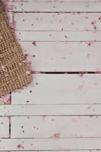 High angle view of pink bread on table