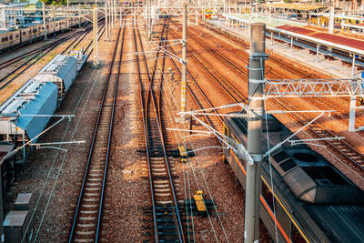 High angle view of train at railroad station