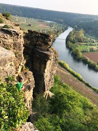 High angle view of river amidst landscape against sky