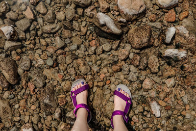 Low section of woman standing on rock