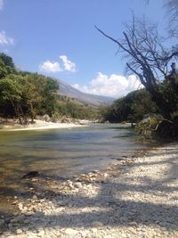 Scenic view of river and mountains