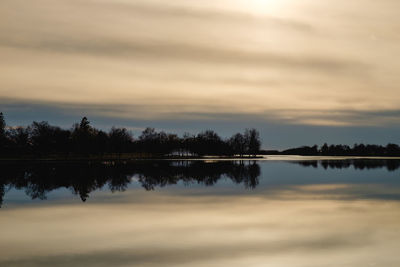 Scenic view of lake against sky during sunset