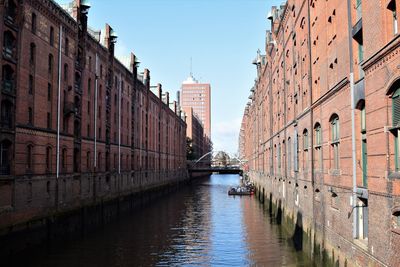 View of canal amidst buildings against sky