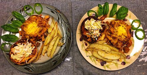 High angle view of meal served in plate