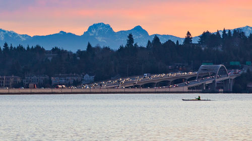 Scenic view of mountains at sunset