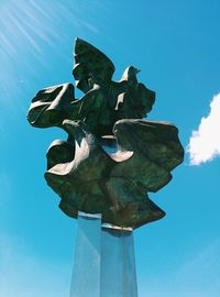 Low angle view of statue against blue sky