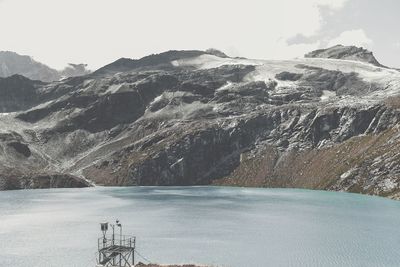 Scenic view of snow covered mountains against sky