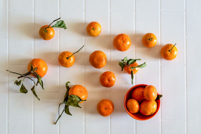 High angle view of orange fruits on table