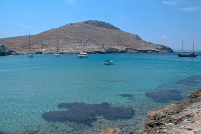 Scenic view of sea against blue sky