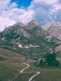High angle view of mountain road against sky