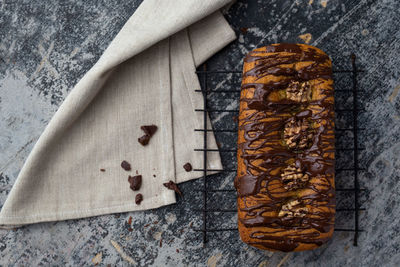 High angle view of bread on cutting board