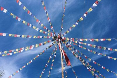 Low angle view of prayer flag in leh against sky