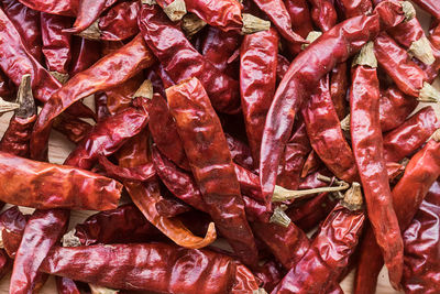 Full frame shot of red chili peppers for sale in market