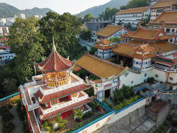 High angle view of buildings in city