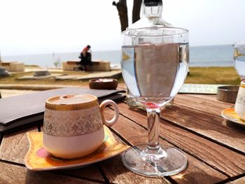 Close-up of coffee served on table