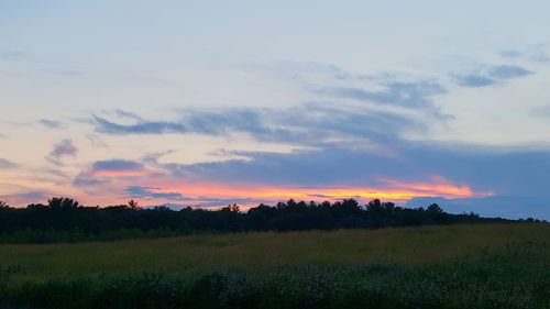 Scenic view of field against sky during sunset