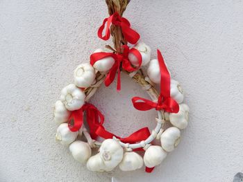 Close-up of heart shape on white wall