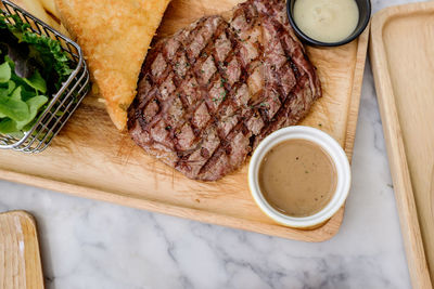 High angle view of food on table