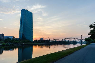 Bridge over river against sky during sunset