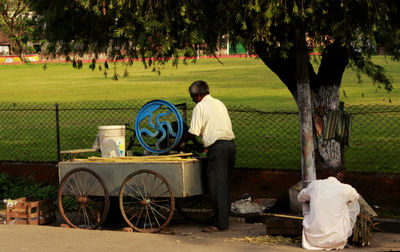 People relaxing in park