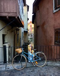 Bicycle parked outside house