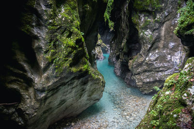 Tolmin gorges amidst rocky cliffs at triglav national park