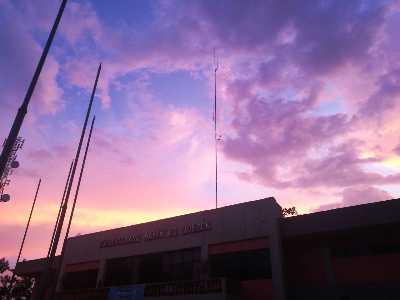 sky, architecture, sunset, built structure, cloud - sky, communication, building exterior, no people, outdoors, nature, day