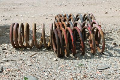 High angle view of shoes on sand