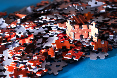High angle view of toys on table