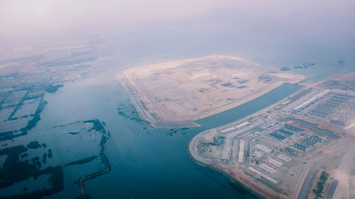 Aerial view of snow covered landscape