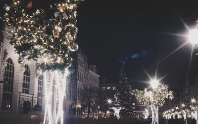 Illuminated christmas tree at night