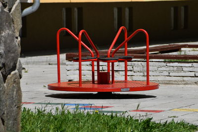 Close-up of red boat in water