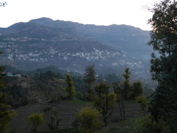 Scenic view of mountains against clear sky