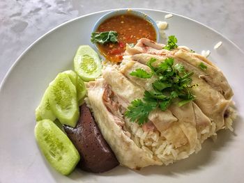 High angle view of fish served in plate