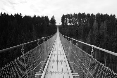 Bridge in forest against sky