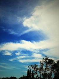 Low angle view of trees against cloudy sky