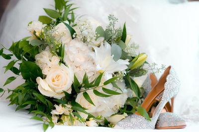Close-up of white rose bouquet