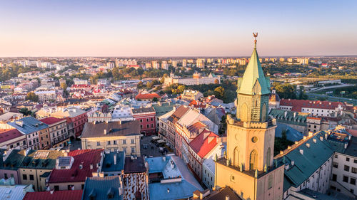 High angle view of town in city