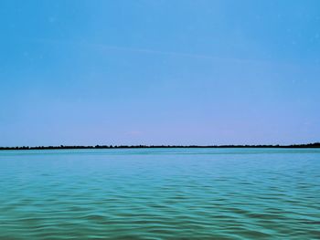 Scenic view of sea against clear blue sky