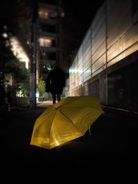 Umbrella on street at night