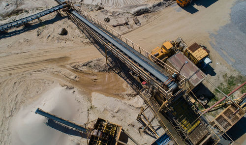 Gravel quarrying in a gravel pit during a drone flight