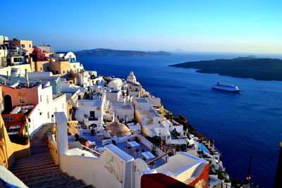 Boats in the sea in santorini