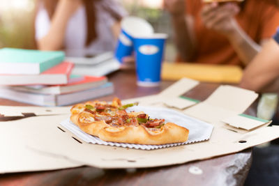 Close-up of pizza on table