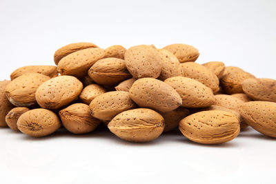 Close-up of cookies against white background