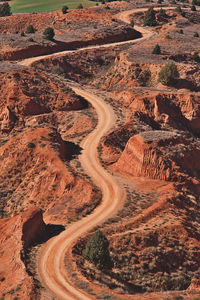 Aerial view of winding road on mountain