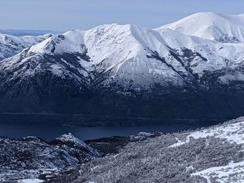Scenic view of snowcapped mountains during winter