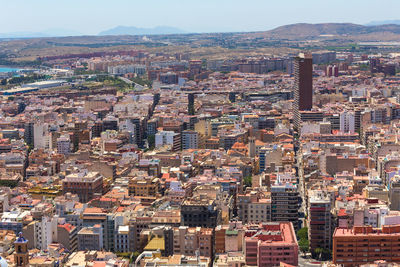 High angle view of buildings in city