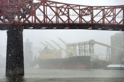 Bridge against sky during foggy weather