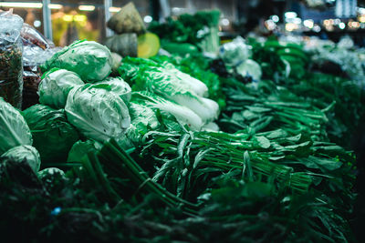 Close-up of green chili peppers for sale