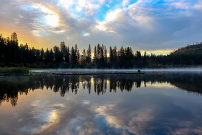 Scenic view of lake against sky at sunset